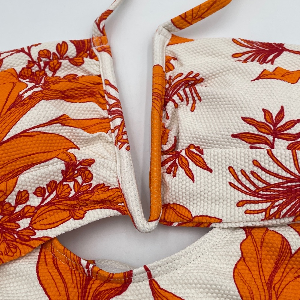 CUPSHE Orange Floral Plunging Halter V Neck One Piece Bathing Suit Swimsuit - Picture 5 of 13